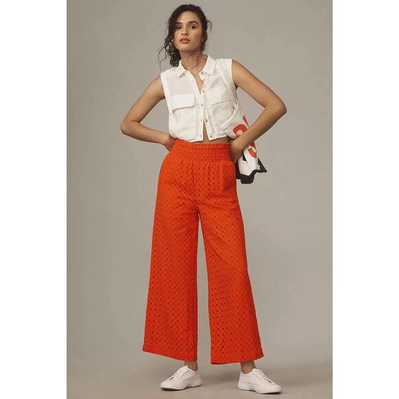New Anthropologie Maeve Eyelet Wide-Leg Pants Sz XS